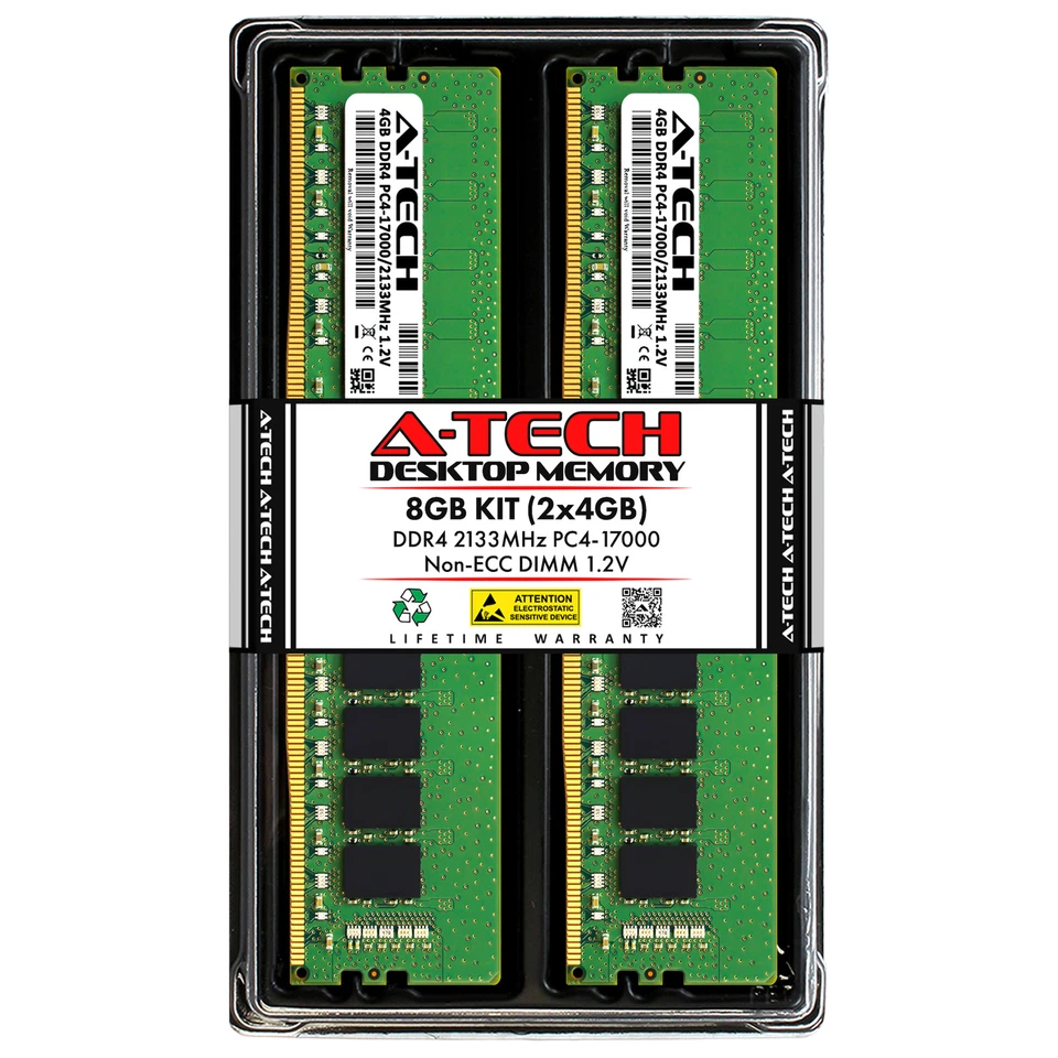 A-Tech 8GB 2x 4GB DDR4 2133 PC4-17000 Desktop 288-Pin DIMM Memory RAM Kit 4G 8G - Image 1 of 4