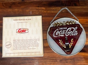 Vintage Coca Cola Hand Painted Glass Suncatcher New in Box Stained Glass - Picture 1 of 3