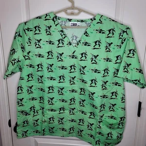 FITS Uniforms Scrub Top XL Green Fleet Enema man Superhero Print commonwealth - Picture 1 of 9