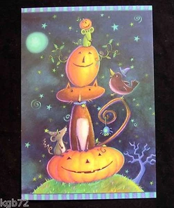Leanin Tree Halloween Greeting Card Witch Cat Pumpkin Moon Multi Color HW11 - Picture 1 of 2