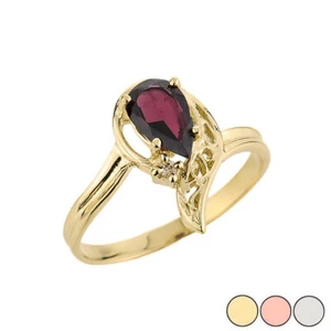 Gold Ladies Pear Shaped Garnet Gemstone Ring (Yellow/Rose/White) - Picture 1 of 3