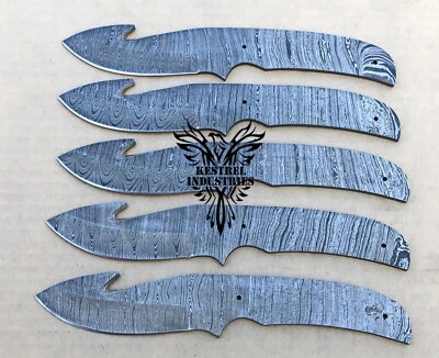 Lot of 5 Damascus Steel Blank Blade Knife For Knife Making Supplies (BB-470) - Image 1 of 4