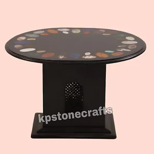 Elegant Black Marble Coffee Table | Handmade Inlay with Semi-Precious Stones - Picture 1 of 4