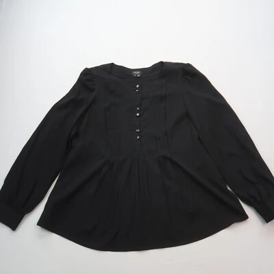 Nicole by Nicole Miller 衬衫 12 码黑色长袖打褶农民盛装 — 第 1/4 张图片