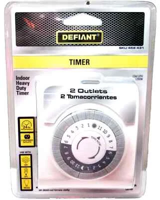 Nuevo Temporizador Mecánico Defiant 15 Amp 24 Horas Interior Enchufable Resistente 458-431 Foto 1 de 2