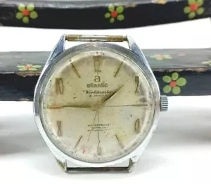 VINTAGE ATLANTIC WORLDMASTER ORIGINAL WATCH WHITE 38MM HAND WIND 21J 1960'S MENS - Picture 1 of 11