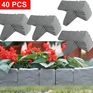 40PCS Plastic Border Edging Fence Panel Stone Bed for Lawn Yard Flower Decors US - Picture 1 of 10