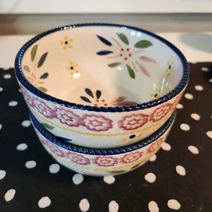 Temp-tations By Tara Old World Blue Pink Confetti Set of 2 Bowls 18 oz. - Picture 1 of 5