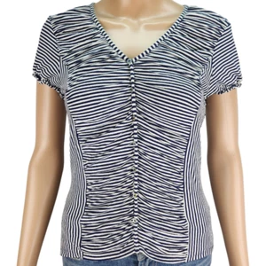Precis Blouse Women's S Striped V-Neck  Mother of Pearl Buttons Nautical Y2K - Foto 1 di 8
