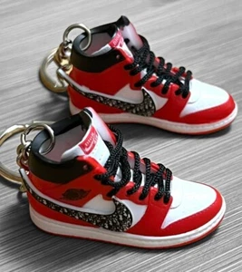 New Mini 3D~Air D!or~ sneaker shoe keychain ~ Grey and White Red (PAIR) - Picture 1 of 6