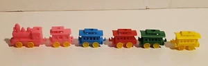 CUTE PLASTIC 6 PIECE TRAIN BIRTHDAY CANDLE HOLDER SET CAKE TOPPER DECORATIONS - Picture 1 of 5