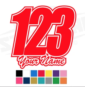 3 X Adesivi/Decalcomanie Vinile Numeri di Gara Personalizzati e Nome Vinile Moto MX Kart  - Foto 1 di 2