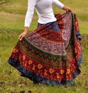 Indian Cotton Women Ethnic Mandala Printed Long Wrap Around Party Wear Skirt - Picture 1 of 4