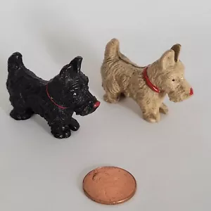 Paar Vintage Syroco Holz Scottie Westie Hund Figuren Miniatur schwarz-weiß - Bild 1 von 20