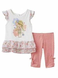 Infant Girls Floral Baby Outfit Fancy Girl Shirt & Polka Dot Leggings Set - Picture 1 of 1