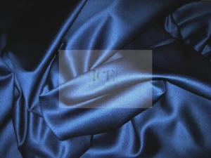 Silky French (Navy Blue) Charmeuse Stretch Satin Fabric By The Yard _ 60" Wide - Picture 1 of 6