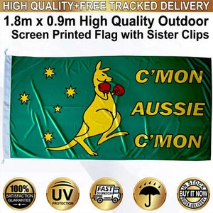 1.8m C'MON AUSSIE C'MON Boxing Kangaroo Southern Cross Flag *Outdoor *Quality - Foto 1 di 4