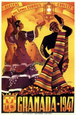 1947 SPAIN GRANADA CORPUS CHRISTI BULLFIGHTER FLAMENCO DANCE VINTAGE POSTER REPR - Image 1 of 3
