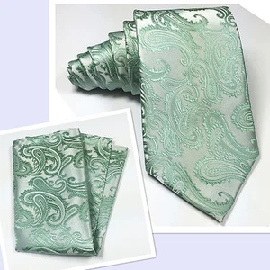 Cravatta uomo Pstel verde menta e taschino quadrato fazzoletto set matrimonio formale 20AA - Foto 1 di 1