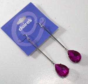 SBOT Hot pink long drop tear drop DANGLE EARRINGS Claire's Jewelry - Picture 1 of 4