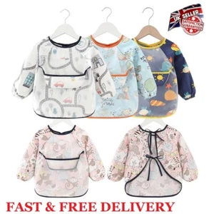 Baby Kids Bibs Waterproof Long Sleeve Toddler Weaning Feeding Apron Boys Girls - Picture 1 of 21