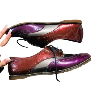 Mocassino basso Oxford vintage Dr. Marten Polina rosso argento cravatta taglia USA 9 - Foto 1 di 4