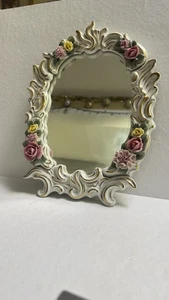 ANTIQUE DRESDEN PORCELAIN HAND PAINTED APPLIED FLOWER MIRROR / PICTURE FRAME. - Picture 1 of 10