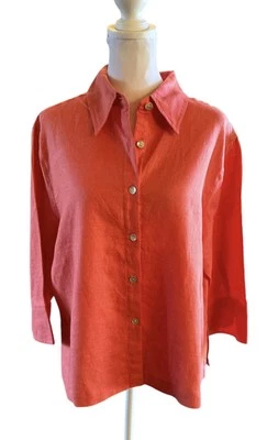 Jillian Jones 100% Linen Button Up Shirt Women’s L Coral Resort Wear Lagenlook - Image 1 of 4