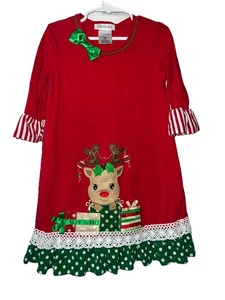 Bonnie Jean Girl's 6 Reindeer Striped Colorful Gems Christmas Dress Tunic Top - Picture 1 of 6