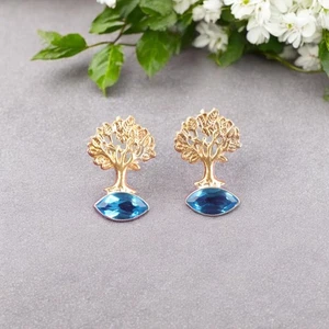 Schweizer Blautopas Edelstein 925 Sterlingsilber Schmuck Unikat Ohrstecker 0,9 Zoll - Bild 1 von 6