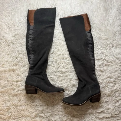 Botas de Equitação Lucky Brand Khlonn Over-The-Knee Alto Tamanho 6.5 Couro Cinza - Imagem 1 de 4