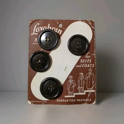 Vintage 4-Hole Buttons Brown Lavahorn Le Chic 4 Pcs NOS Partial Card 27.7 mm - Image 1 of 2