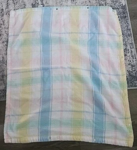 Vintage Carters Pastell Plaid Streifen Gewebt Acryl Baby Druckknopf Decke 30x35 Hergestellt in den USA - Bild 1 von 10