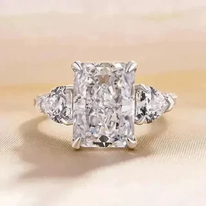3 Ct Radiant Cut White Lab-Created Diamond Engagement Ring 14k White Gold - Picture 1 of 5