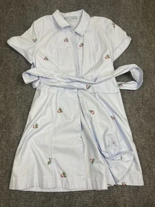 Hill House Shirt Dress Large Oxford Blue Laura embroidery Block Print Floral - Picture 1 of 8