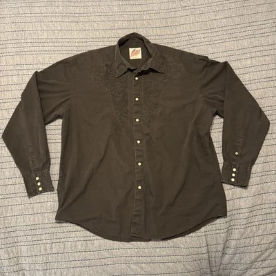 Acorn By Bob Goldfeder Pearl Snap Long Sleeve Shirt Men’s XL Black Vintage - Image 1 of 4