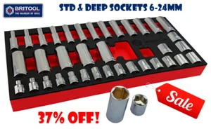 BRITOOL HALLMARK 3/8" DRIVE SOCKET SET WITH STANDARD & DEEP SOCKETS 6-24MM - Picture 1 of 4