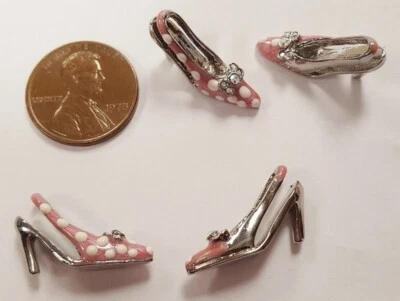 2 Винтажный розовый белый в горошек высокий каблук обуви со стразами бант найти подвески E228 - Изображение 1 из 4