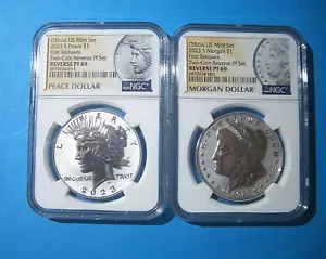 2023 NGC PF69 MORGAN PEACE REVERSE PROOF Silver Dollar 2 COIN SET FIRST RELEASES - Picture 1 of 4