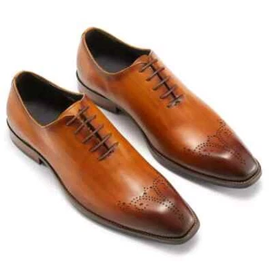 New Handmade Tan Leather Formal Oxford Lace Up Shoes Dress Office Shoes For Mens - Picture 1 of 5