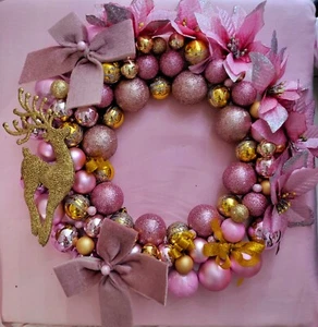 Ghirlanda Natalizia Oro Rosa Renna Glitter Dorata fiocchi - Foto 1 di 1
