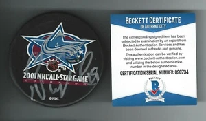 Markus Naslund Full Name Signed 01 All Star Game Puck Beckett COA Q90734 Canucks - Picture 1 of 1