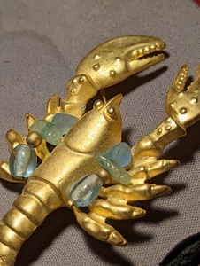 Karabiner Brosche Gold gewaschen ZINN Meer Glasperlen Muscheln Ozean Schmuck Strand - Bild 1 von 11