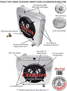3 Row CR Champion Radiator,16" Fan,Shroud - 1953 - 1956 Ford Truck Chevy Config - Bild 1 von 6