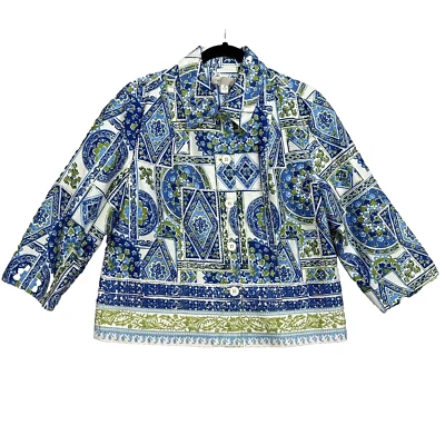 Coldwater Creek Women's 3/4 Sleeve Jacket Lined Button Size 14 Blue Green EUC - Image 1 of 4