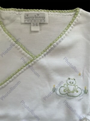 Kimono Kissy Kissy Premier novo com etiquetas bordado branco/verde borda de crochê top-3-6Mos - Imagem 1 de 4