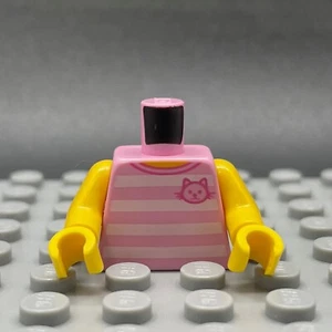 Lego New Minifig Pink Cat Sweater Torso Pink Stripes w/ Cat Face Yellow Arms - Picture 1 of 3