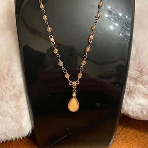 1928 Yellow Moon Drop Copper Tone Necklace (Reversible Scroll Copper Drop) - Picture 1 of 6