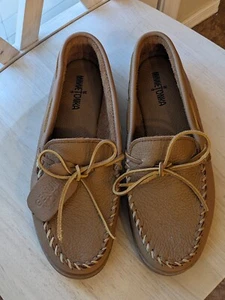 Minnetonka Classic Natural Moosehide Leather Rubber Sole Moccasin 890 Men's 12 - Picture 1 of 12