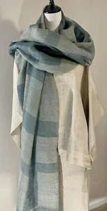 Sciarpa lunga Eskandar vintage designer 100% lino salvia e panna a quadri tessuto cesto - Foto 1 di 17